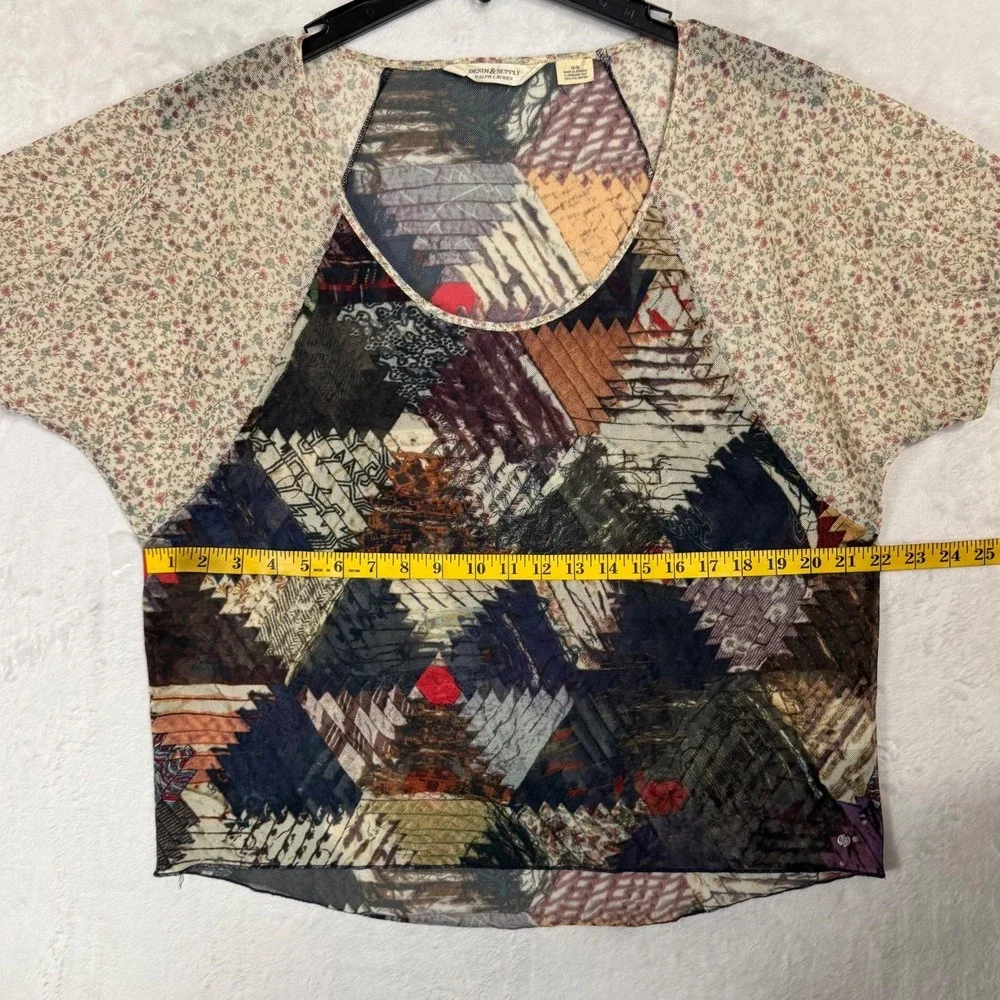 Denim & Supply Ralph Lauren Patchwork Sheer Mesh Top Western Cottage Boho Size M